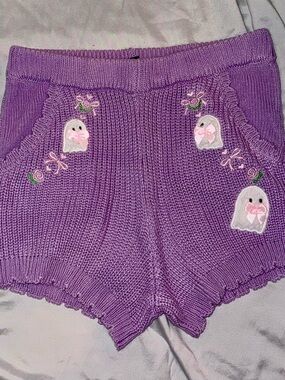 Lavender High-Waist Knit Women's Shorts with Embroidered Appliqués